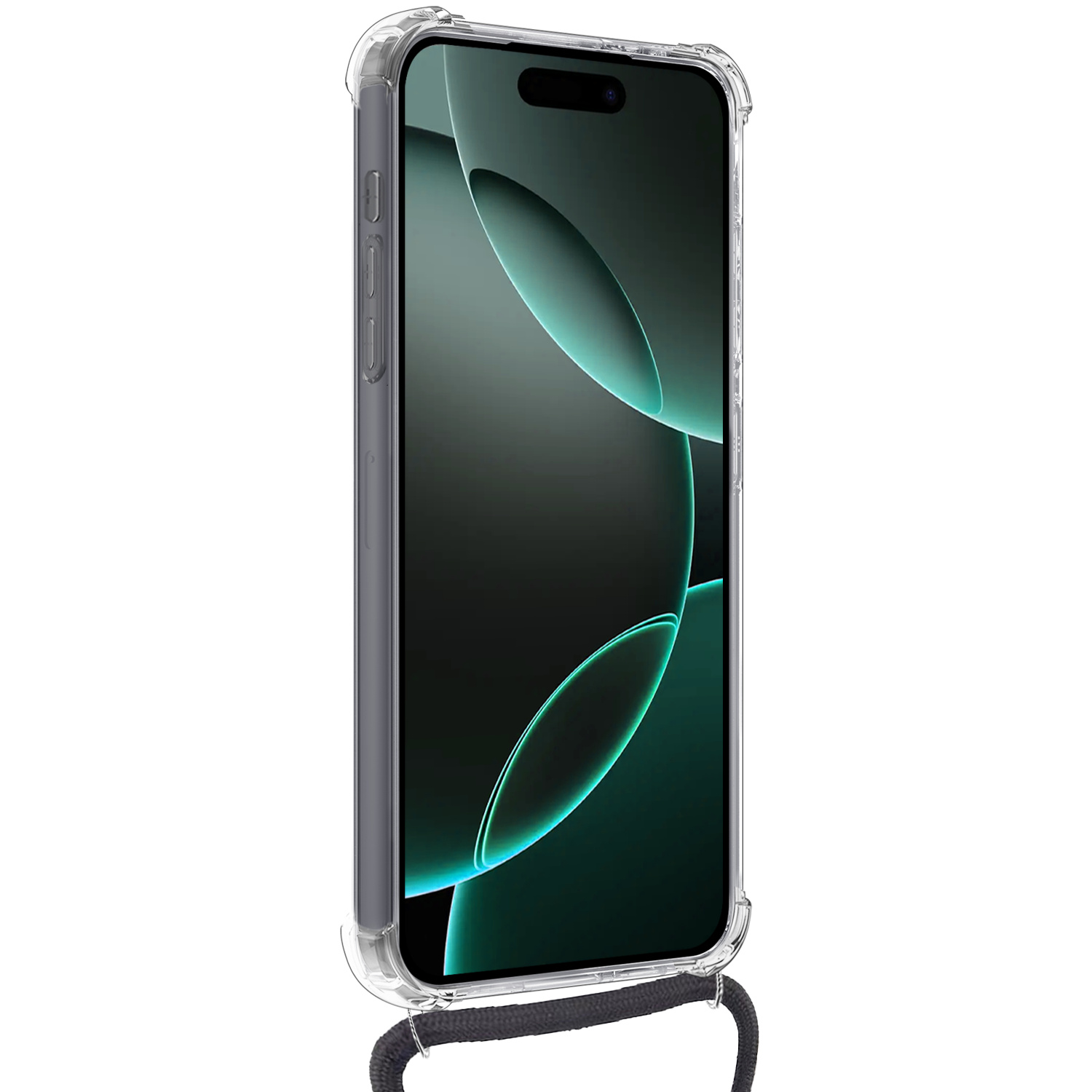 Forterra Hoesje Geschikt voor iPhone 16 Pro Case Siliconen Hoes Met Koord - Hoes Geschikt voor iPhone 16 Pro Met Telefoonkoord Hoesje Back Cover - Transparant