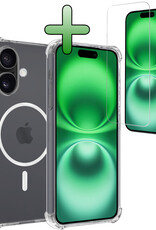 BASEY. Hoes Geschikt voor iPhone 16 Hoesje Magsafe Compatible Shock Proof Case Transparant Met Screenprotector - Hoesje Geschikt voor iPhone 16 Hoes Geschikt voor Magsafe Cover Shockproof