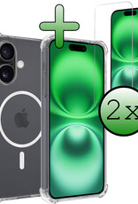 BASEY. Hoes Geschikt voor iPhone 16 Hoesje Magsafe Compatible Shock Proof Case Transparant Met 2x Screenprotector - Hoesje Geschikt voor iPhone 16 Hoes Geschikt voor Magsafe Cover Shockproof