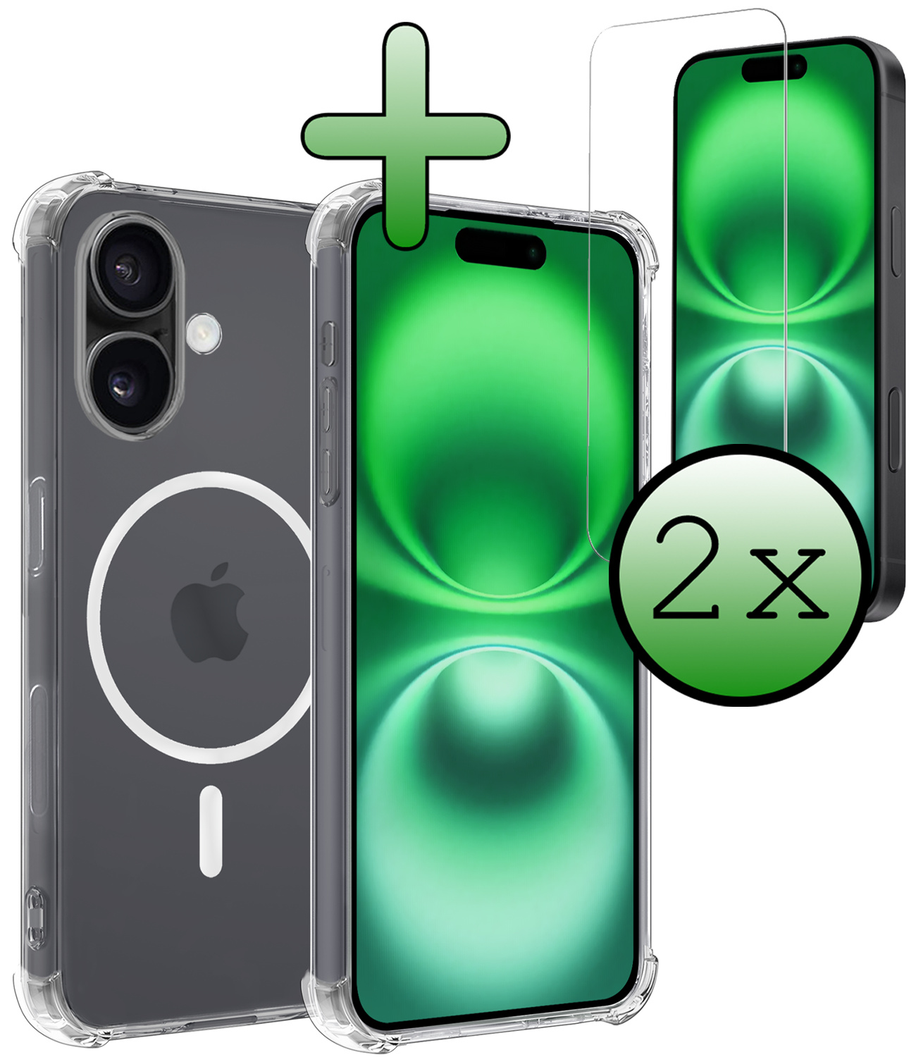 BASEY. Hoes Geschikt voor iPhone 16 Hoesje Magsafe Compatible Shock Proof Case Transparant Met 2x Screenprotector - Hoesje Geschikt voor iPhone 16 Hoes Geschikt voor Magsafe Cover Shockproof