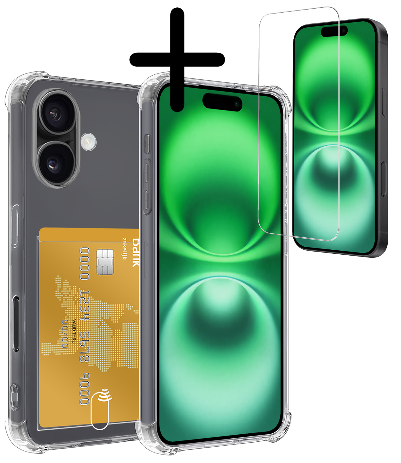 BASEY. Hoes Geschikt voor iPhone 16 Hoesje Shock Proof Case Hoes Met Screenprotector - Hoesje Geschikt voor iPhone 16 Hoes Cover Shockproof - Transparant