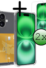 BASEY. Hoes Geschikt voor iPhone 16 Hoesje Shock Proof Case Hoes Met 2x Screenprotector - Hoesje Geschikt voor iPhone 16 Hoes Cover Shockproof - Transparant