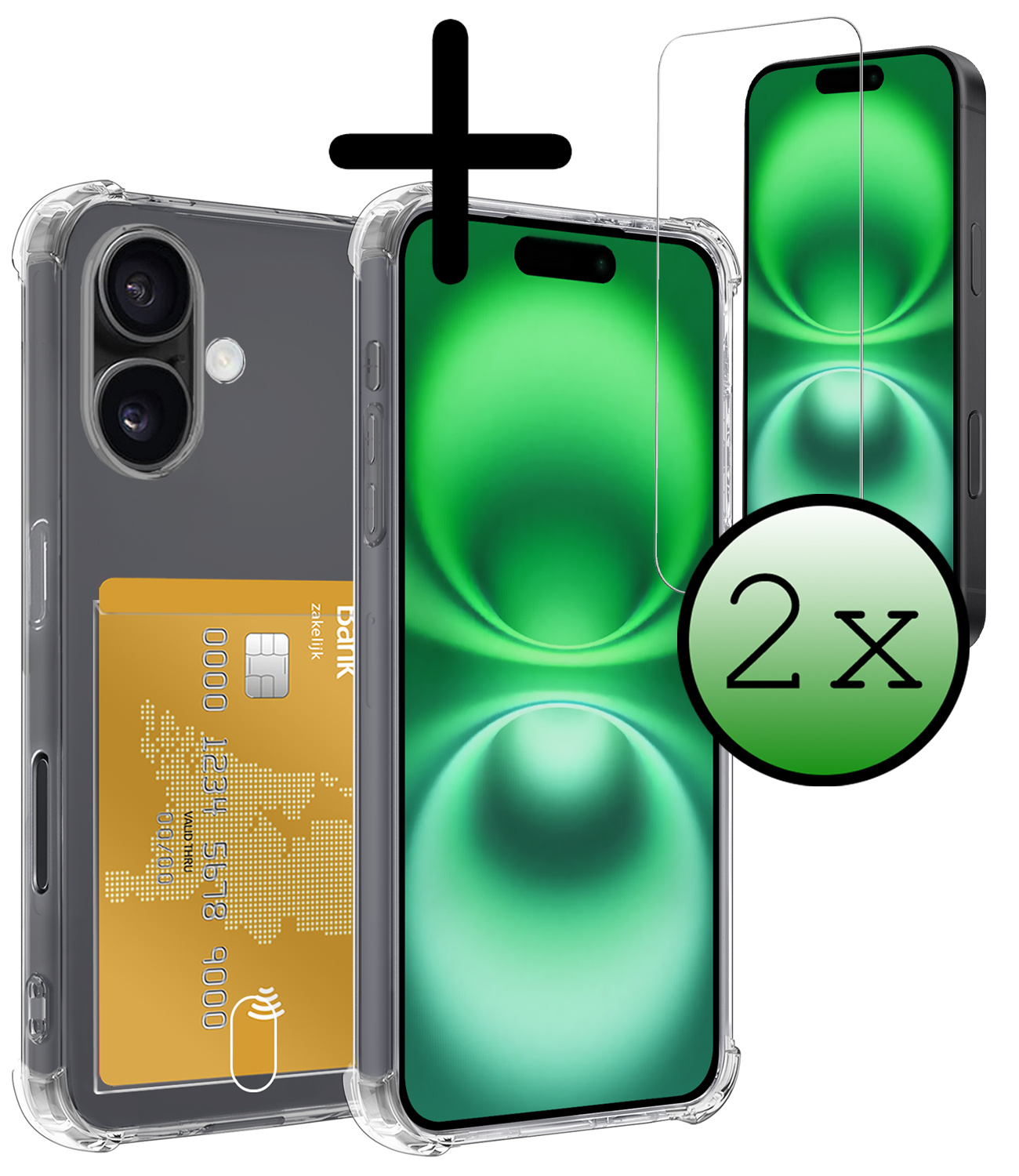 BASEY. Hoes Geschikt voor iPhone 16 Hoesje Shock Proof Case Hoes Met 2x Screenprotector - Hoesje Geschikt voor iPhone 16 Hoes Cover Shockproof - Transparant