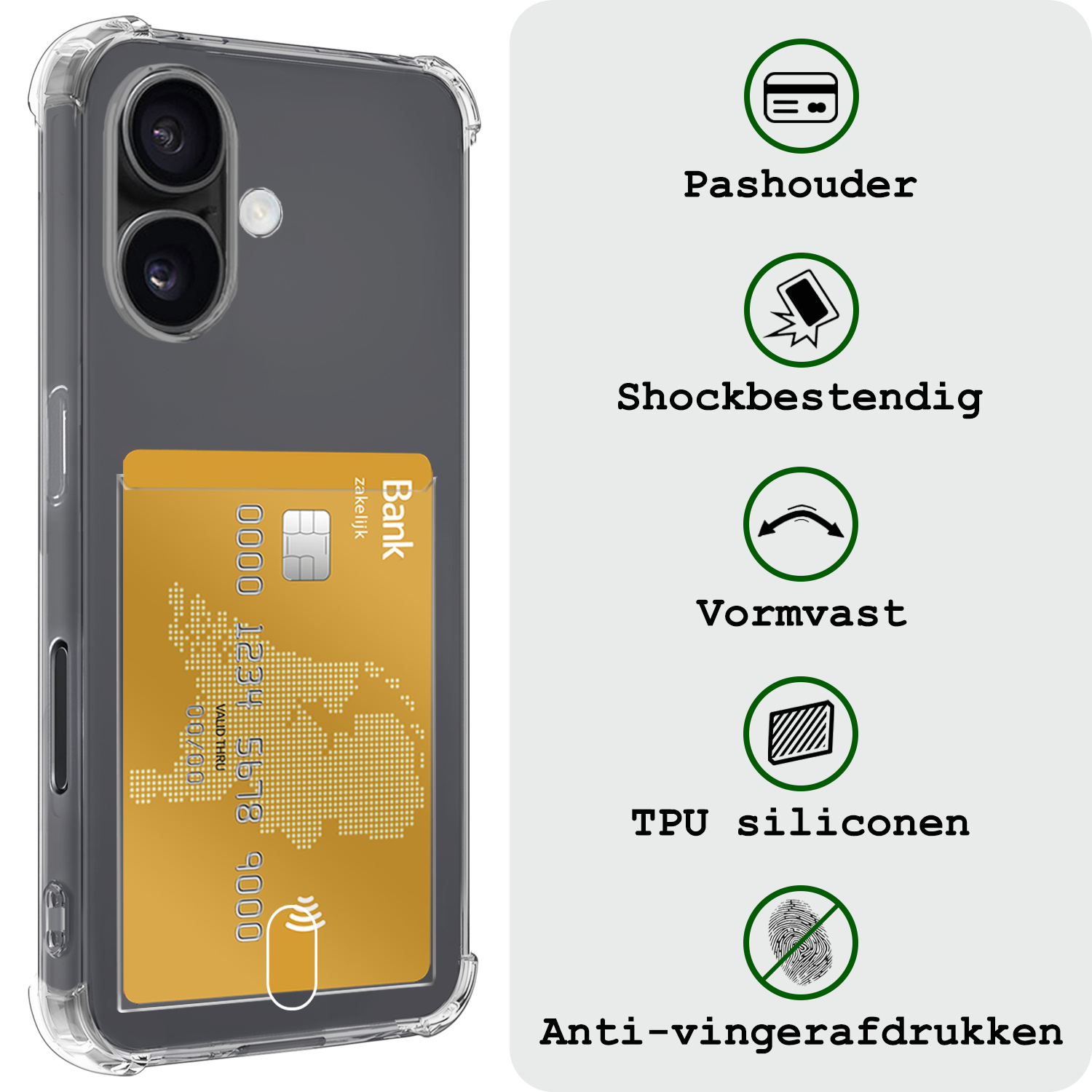 BASEY. Hoes Geschikt voor iPhone 16 Plus Hoesje Shock Proof Case Hoes Met Screenprotector - Hoesje Geschikt voor iPhone 16 Plus Hoes Cover Shockproof - Transparant