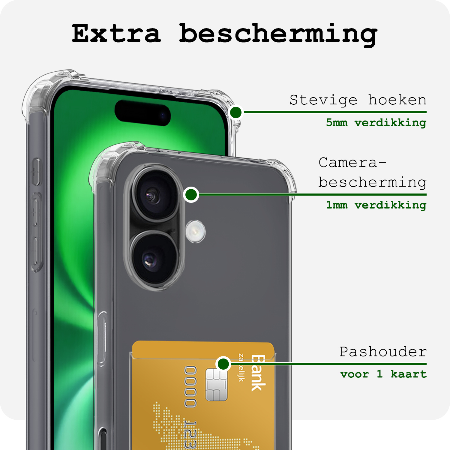 BASEY. Hoes Geschikt voor iPhone 16 Plus Hoesje Shock Proof Case Hoes Met Screenprotector - Hoesje Geschikt voor iPhone 16 Plus Hoes Cover Shockproof - Transparant