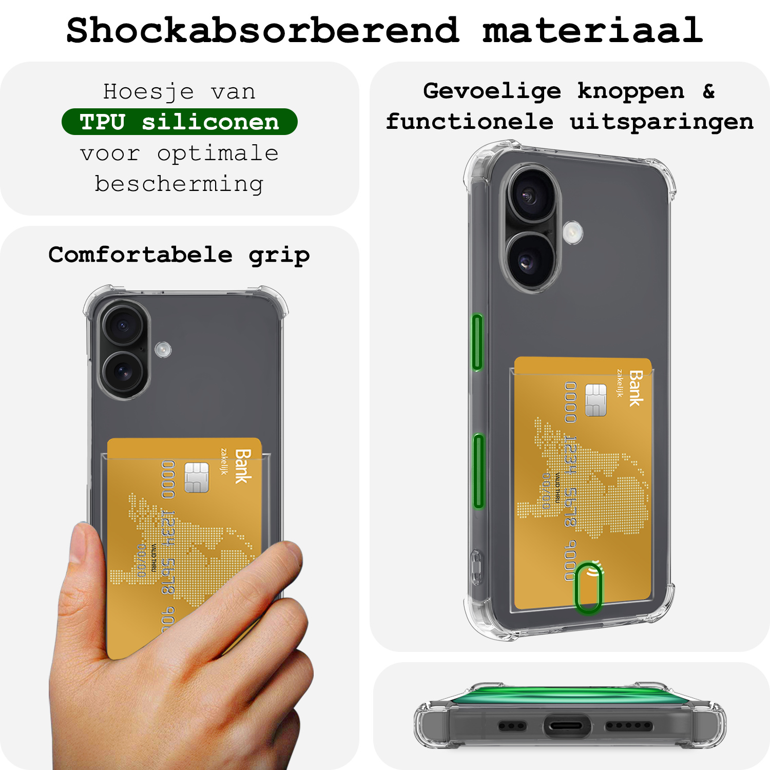 BASEY. Hoes Geschikt voor iPhone 16 Plus Hoesje Shock Proof Case Hoes Met Screenprotector - Hoesje Geschikt voor iPhone 16 Plus Hoes Cover Shockproof - Transparant