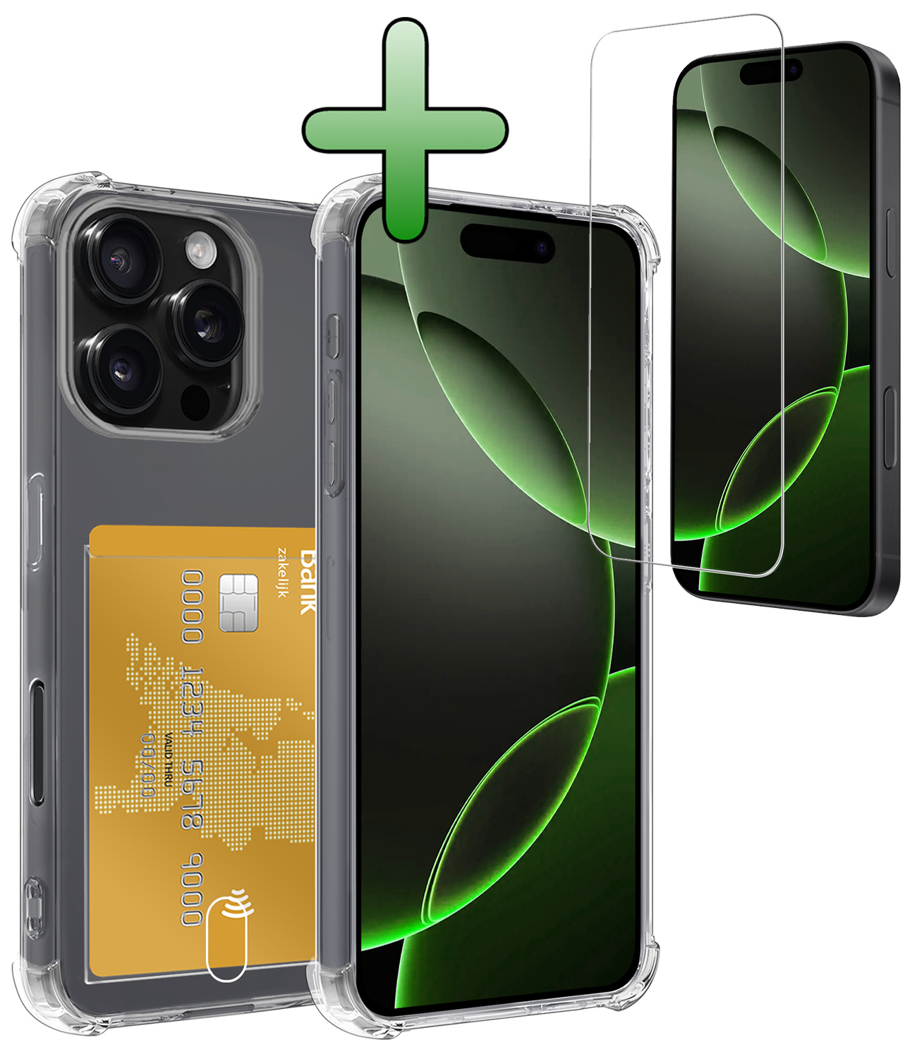 BASEY. Hoes Geschikt voor iPhone 16 Pro Hoesje Shock Proof Case Hoes Met Screenprotector - Hoesje Geschikt voor iPhone 16 Pro Hoes Cover Shockproof - Transparant