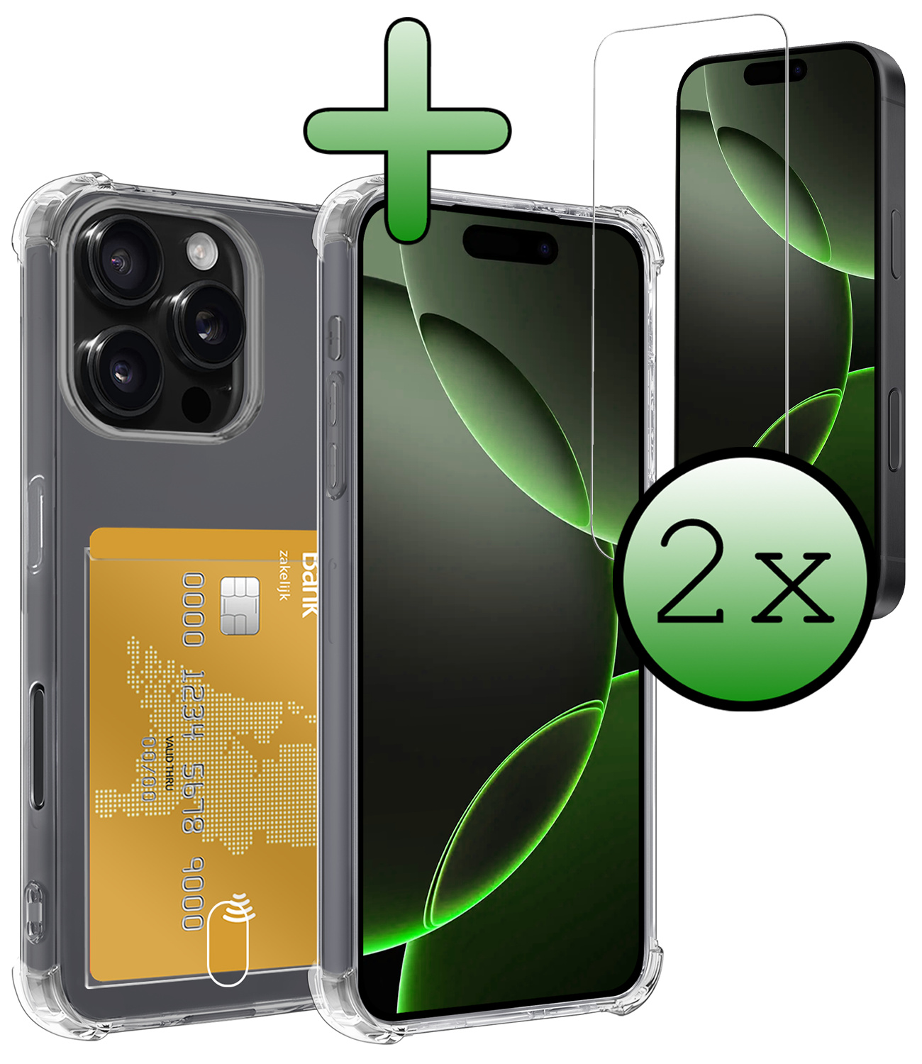 BASEY. Hoes Geschikt voor iPhone 16 Pro Hoesje Shock Proof Case Hoes Met 2x Screenprotector - Hoesje Geschikt voor iPhone 16 Pro Hoes Cover Shockproof - Transparant