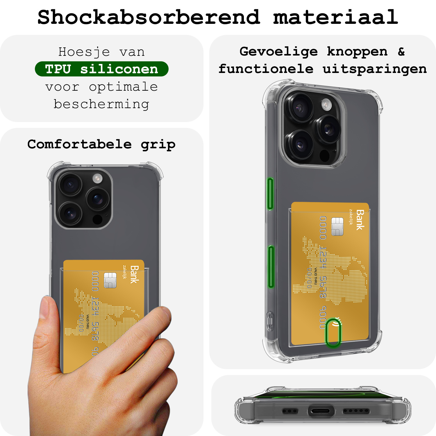 BASEY. Hoes Geschikt voor iPhone 16 Pro Hoesje Shock Proof Case Hoes Met 2x Screenprotector - Hoesje Geschikt voor iPhone 16 Pro Hoes Cover Shockproof - Transparant