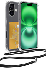 BASEY. Hoes Geschikt voor iPhone 16 Hoesje Pas Houder Shock Proof Case Hoes Met Koord - Hoesje Geschikt voor iPhone 16 Hoes Met Telefoonkoord Pasjeshouder Cover - Transparant