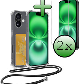 BASEY. BASEY. iPhone 16 Hoesje Pashouder met Koord Met 2x Screenprotector