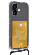 BASEY. Hoes Geschikt voor iPhone 16 Hoesje Pas Houder Shock Proof Case Hoes Met Koord Met 2x Screenprotector - Hoesje Geschikt voor iPhone 16 Hoes Met Telefoonkoord Pasjeshouder Cover - Transparant