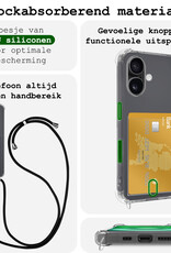BASEY. Hoes Geschikt voor iPhone 16 Plus Hoesje Pas Houder Shock Proof Case Hoes Met Koord Met Screenprotector - Hoesje Geschikt voor iPhone 16 Plus Hoes Met Telefoonkoord Pasjeshouder Cover - Transparant