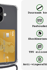 BASEY. Hoes Geschikt voor iPhone 16 Plus Hoesje Pas Houder Shock Proof Case Hoes Met Koord Met 2x Screenprotector - Hoesje Geschikt voor iPhone 16 Plus Hoes Met Telefoonkoord Pasjeshouder Cover - Transparant