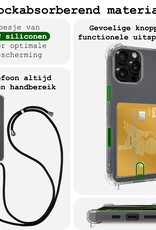 BASEY. Hoes Geschikt voor iPhone 16 Pro Hoesje Pas Houder Shock Proof Case Hoes Met Koord Met Screenprotector - Hoesje Geschikt voor iPhone 16 Pro Hoes Met Telefoonkoord Pasjeshouder Cover - Transparant