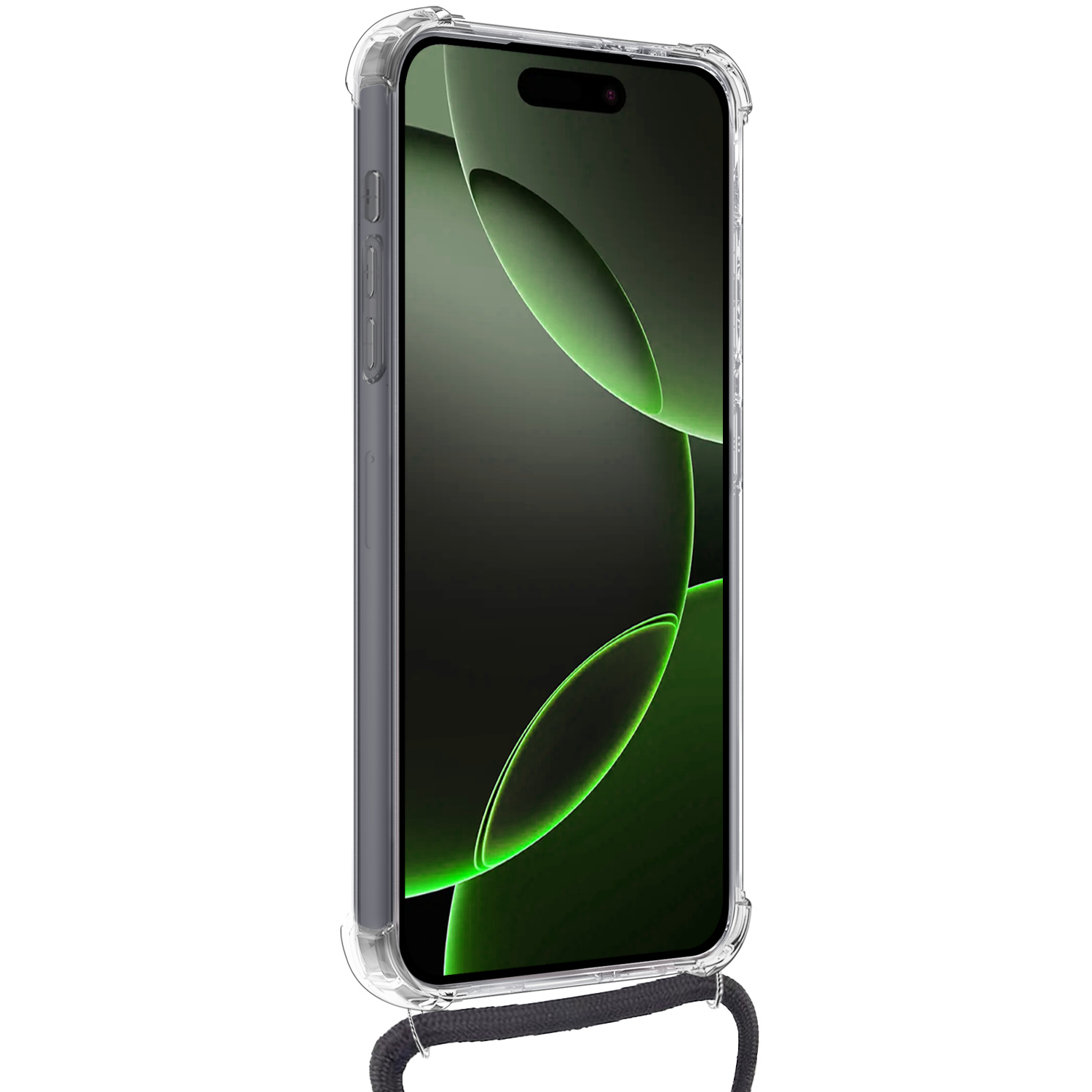 BASEY. Hoes Geschikt voor iPhone 16 Pro Hoesje Pas Houder Shock Proof Case Hoes Met Koord Met Screenprotector - Hoesje Geschikt voor iPhone 16 Pro Hoes Met Telefoonkoord Pasjeshouder Cover - Transparant