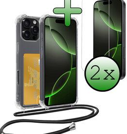 BASEY. BASEY. iPhone 16 Pro Hoesje Pashouder met Koord Met 2x Screenprotector