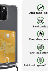 BASEY. Hoes Geschikt voor iPhone 16 Pro Max Hoesje Pas Houder Shock Proof Case Hoes Met Koord - Hoesje Geschikt voor iPhone 16 Pro Max Hoes Met Telefoonkoord Pasjeshouder Cover - Transparant