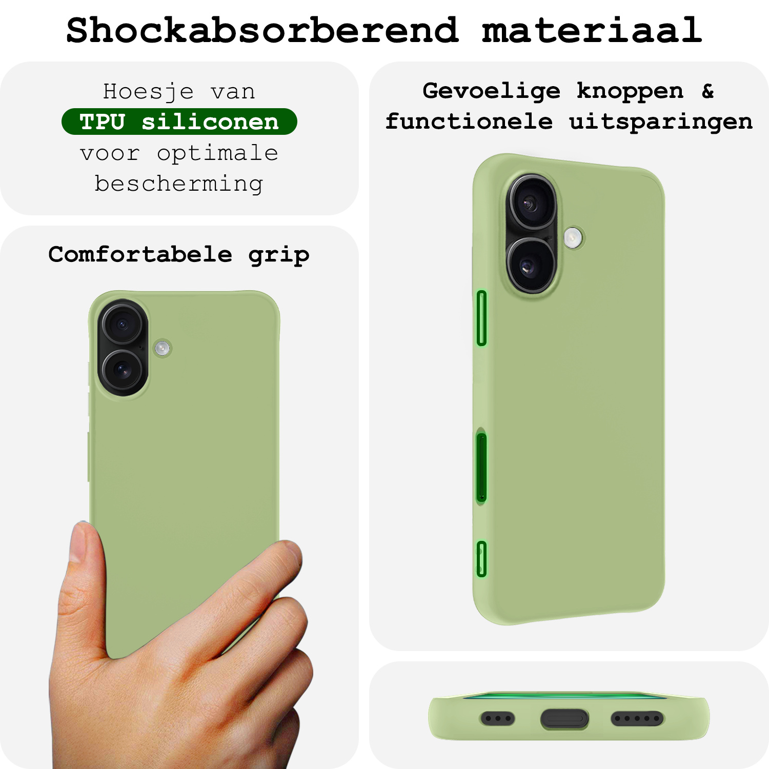 BASEY. Hoes Geschikt voor iPhone 16 Hoesje Siliconen Back Cover Case - Hoesje Geschikt voor iPhone 16 Hoes Cover Hoesje - Groen