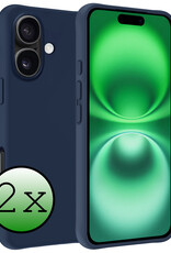 BASEY. Hoes Geschikt voor iPhone 16 Hoesje Siliconen Back Cover Case - Hoesje Geschikt voor iPhone 16 Hoes Cover Hoesje - Donkerblauw - 2 Stuks