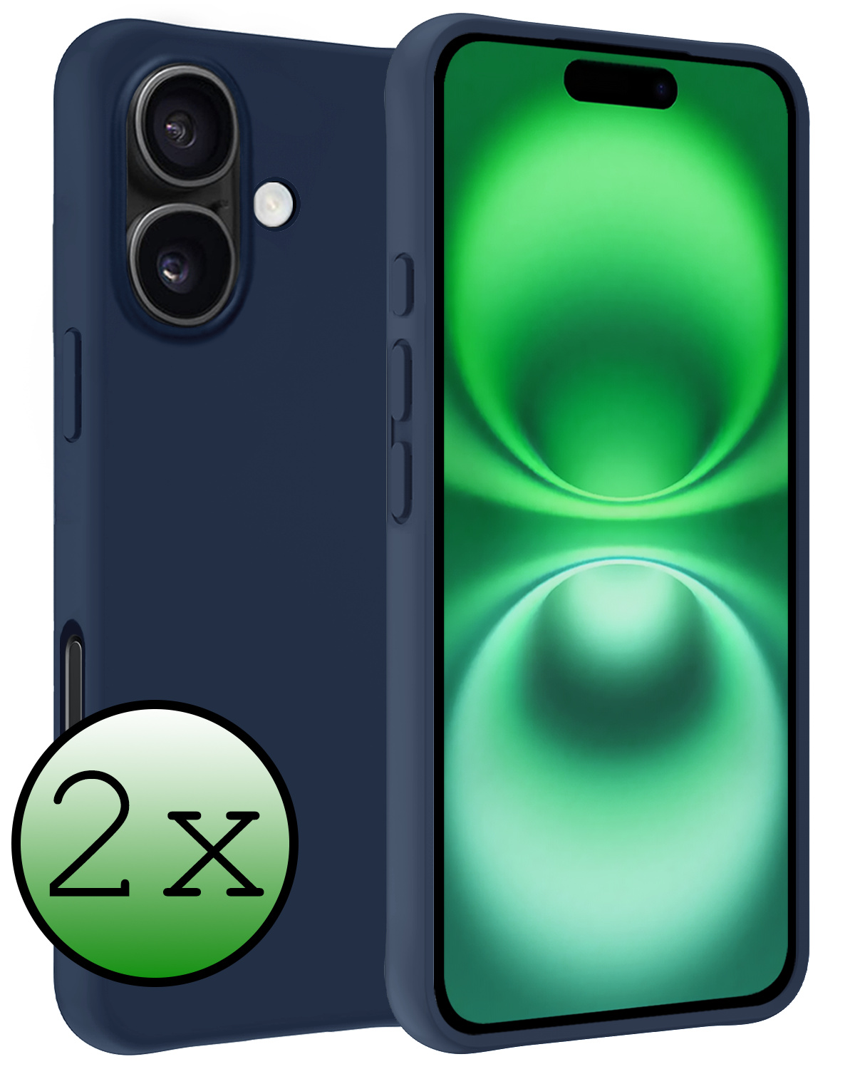 BASEY. Hoes Geschikt voor iPhone 16 Hoesje Siliconen Back Cover Case - Hoesje Geschikt voor iPhone 16 Hoes Cover Hoesje - Donkerblauw - 2 Stuks