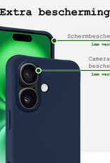 BASEY. Hoes Geschikt voor iPhone 16 Hoesje Siliconen Back Cover Case - Hoesje Geschikt voor iPhone 16 Hoes Cover Hoesje - Donkerblauw - 2 Stuks