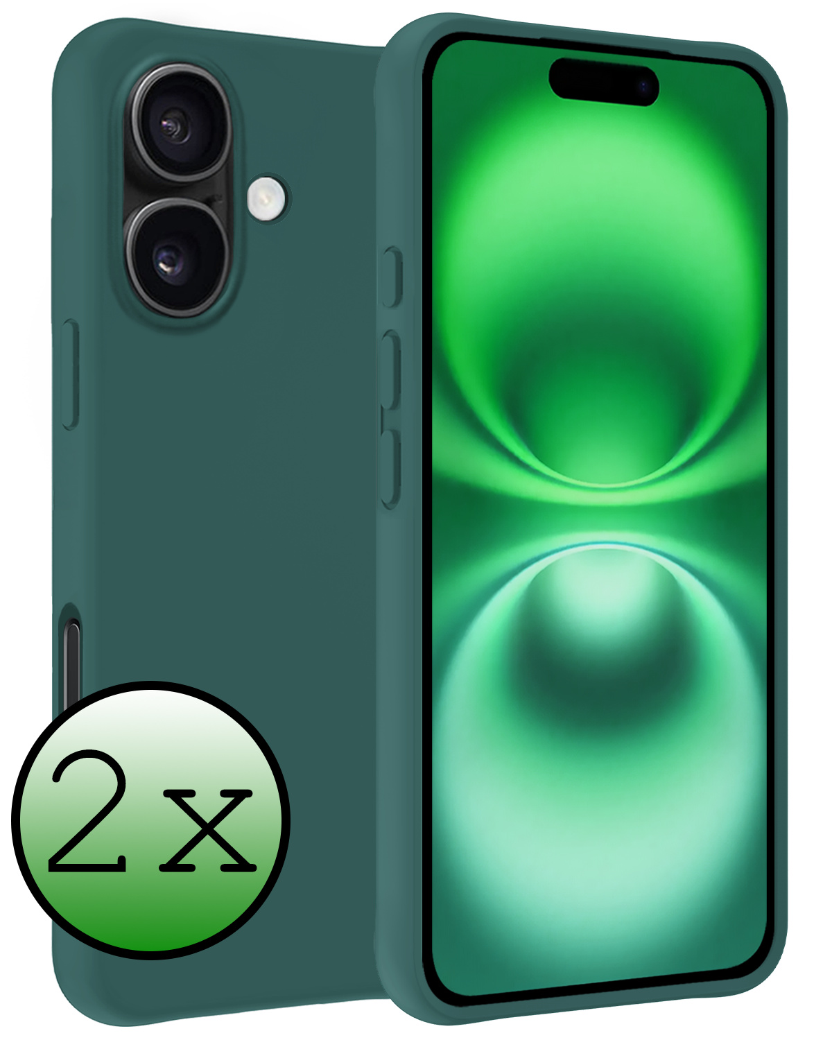 BASEY. Hoes Geschikt voor iPhone 16 Hoesje Siliconen Back Cover Case - Hoesje Geschikt voor iPhone 16 Hoes Cover Hoesje - Donkergroen - 2 Stuks