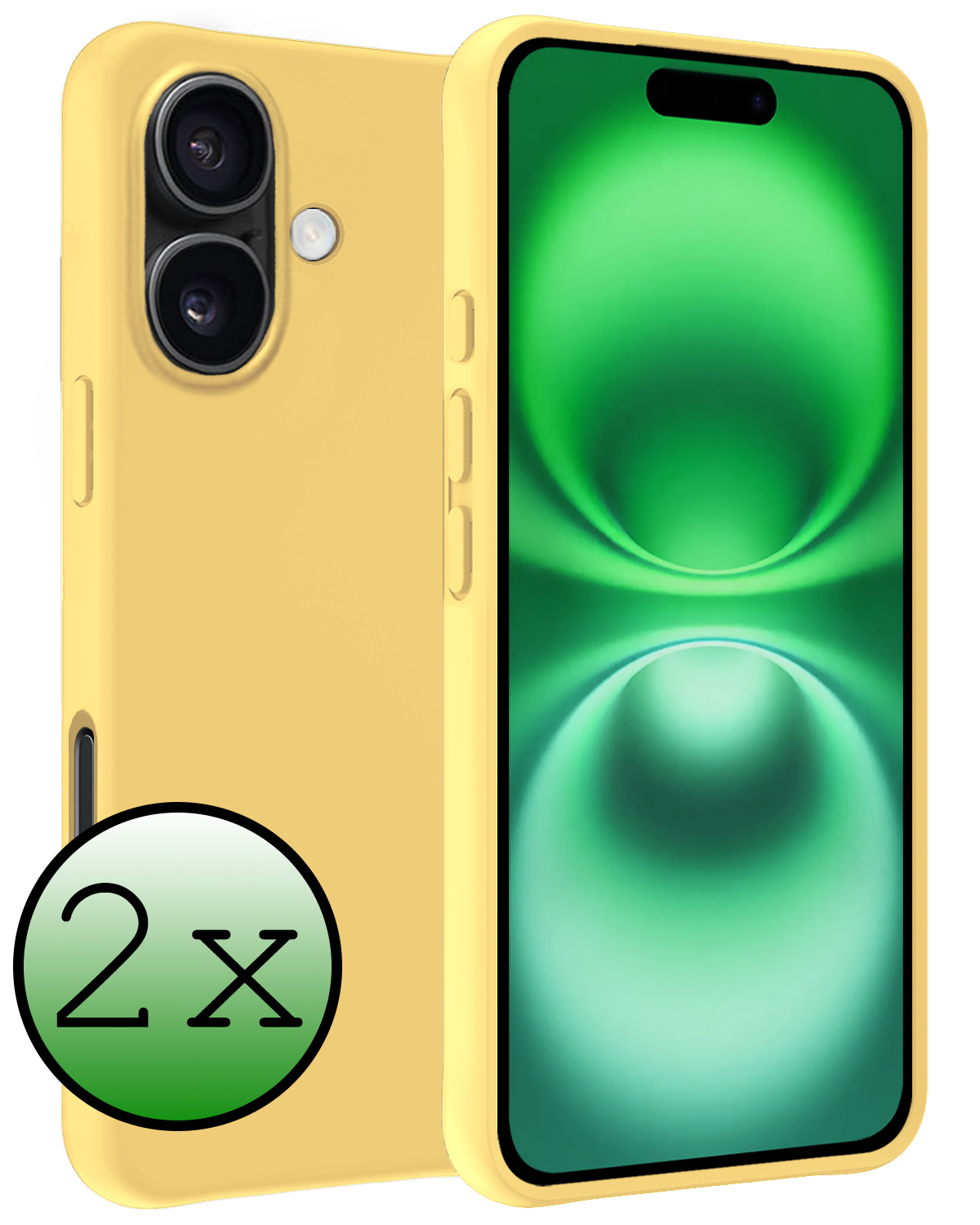 BASEY. Hoes Geschikt voor iPhone 16 Hoesje Siliconen Back Cover Case - Hoesje Geschikt voor iPhone 16 Hoes Cover Hoesje - Geel - 2 Stuks