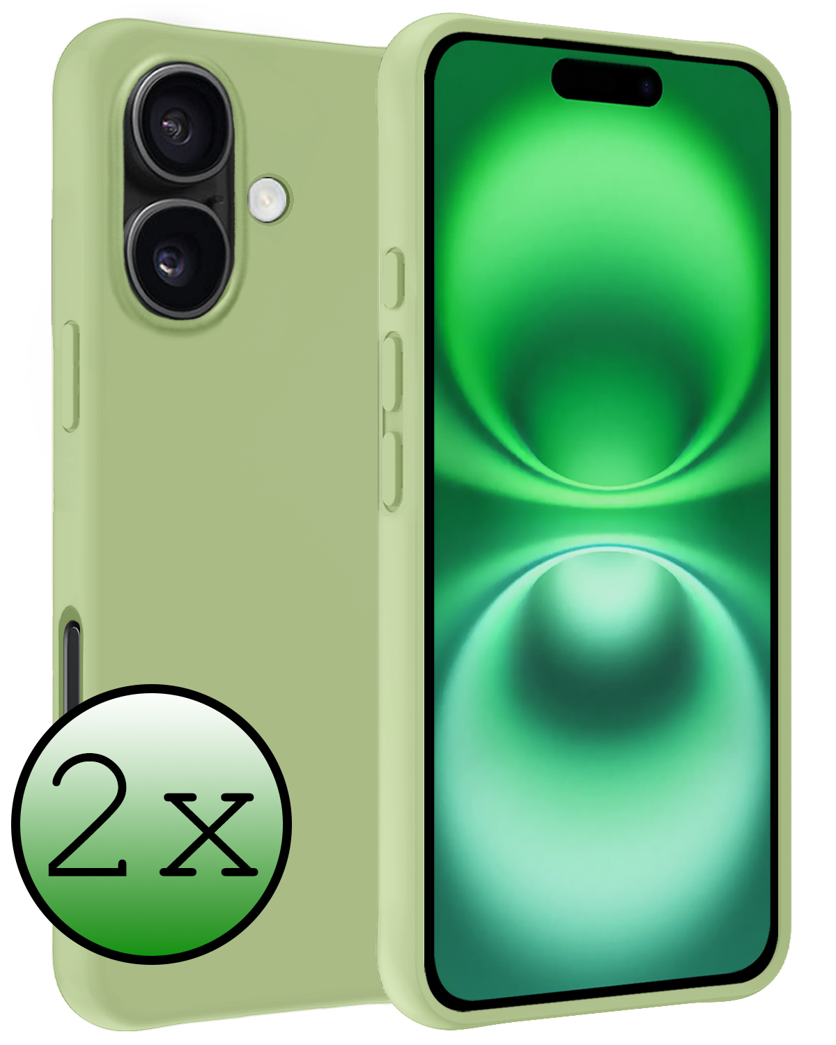 BASEY. Hoes Geschikt voor iPhone 16 Hoesje Siliconen Back Cover Case - Hoesje Geschikt voor iPhone 16 Hoes Cover Hoesje - Groen - 2 Stuks