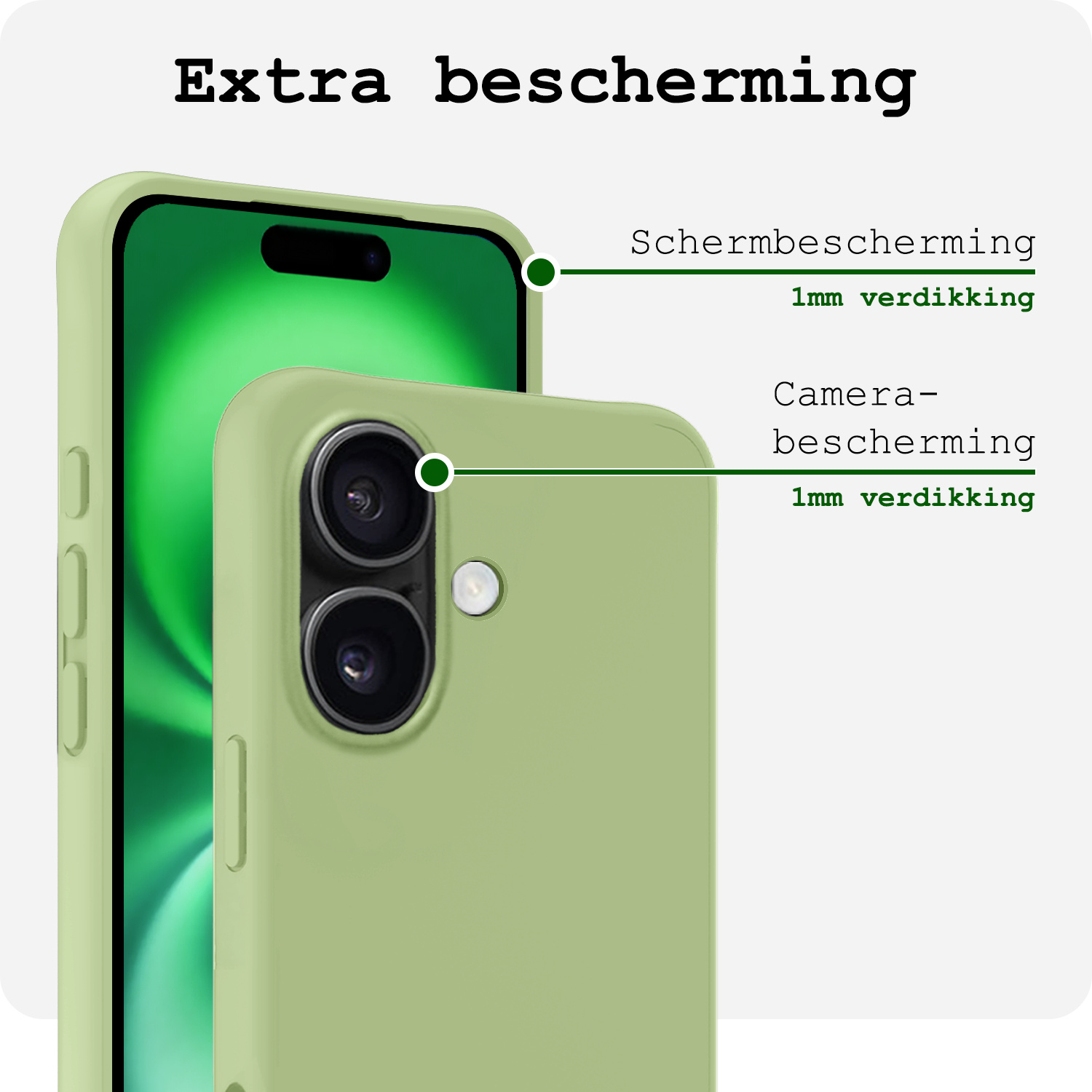 BASEY. Hoes Geschikt voor iPhone 16 Hoesje Siliconen Back Cover Case - Hoesje Geschikt voor iPhone 16 Hoes Cover Hoesje - Groen - 2 Stuks