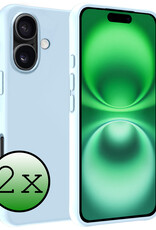 BASEY. Hoes Geschikt voor iPhone 16 Hoesje Siliconen Back Cover Case - Hoesje Geschikt voor iPhone 16 Hoes Cover Hoesje - Lichtblauw - 2 Stuks