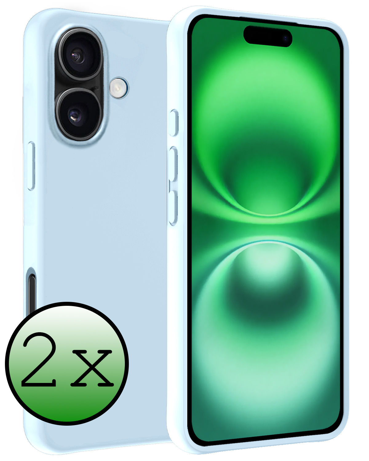 BASEY. Hoes Geschikt voor iPhone 16 Hoesje Siliconen Back Cover Case - Hoesje Geschikt voor iPhone 16 Hoes Cover Hoesje - Lichtblauw - 2 Stuks