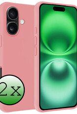 BASEY. Hoes Geschikt voor iPhone 16 Hoesje Siliconen Back Cover Case - Hoesje Geschikt voor iPhone 16 Hoes Cover Hoesje - Lichtroze - 2 Stuks