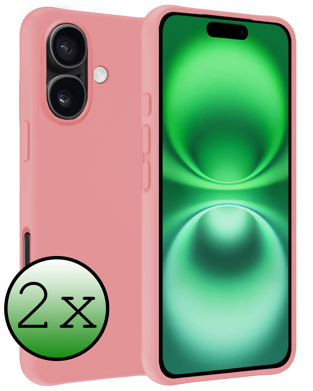 BASEY. Hoes Geschikt voor iPhone 16 Hoesje Siliconen Back Cover Case - Hoesje Geschikt voor iPhone 16 Hoes Cover Hoesje - Lichtroze - 2 Stuks