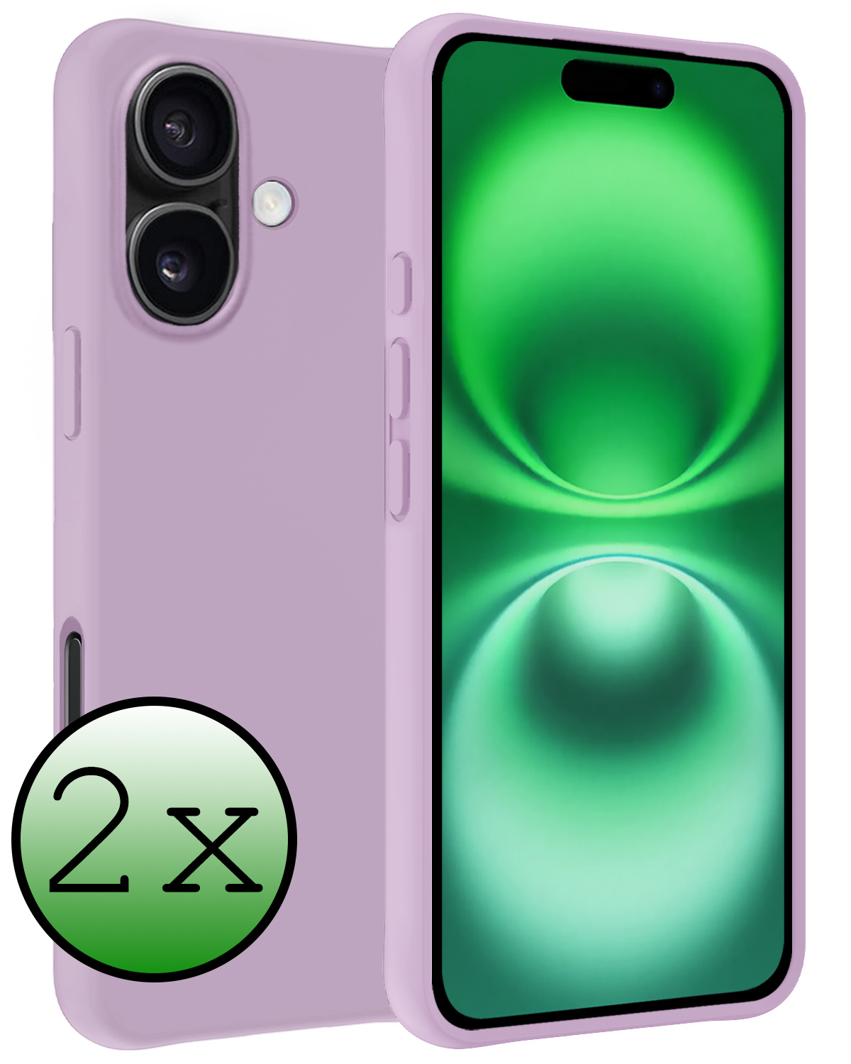 BASEY. Hoes Geschikt voor iPhone 16 Hoesje Siliconen Back Cover Case - Hoesje Geschikt voor iPhone 16 Hoes Cover Hoesje - Lila - 2 Stuks