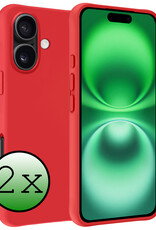 BASEY. Hoes Geschikt voor iPhone 16 Hoesje Siliconen Back Cover Case - Hoesje Geschikt voor iPhone 16 Hoes Cover Hoesje - Rood - 2 Stuks
