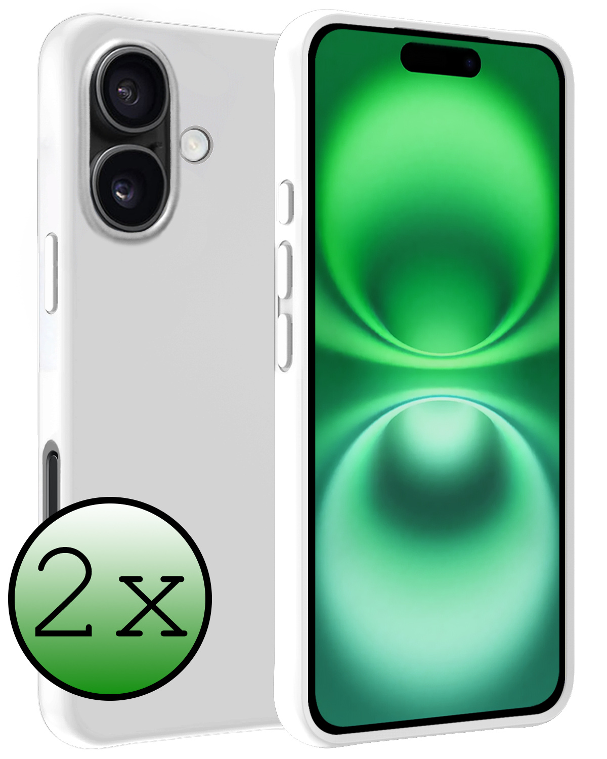 BASEY. Hoes Geschikt voor iPhone 16 Hoesje Siliconen Back Cover Case - Hoesje Geschikt voor iPhone 16 Hoes Cover Hoesje - Wit - 2 Stuks