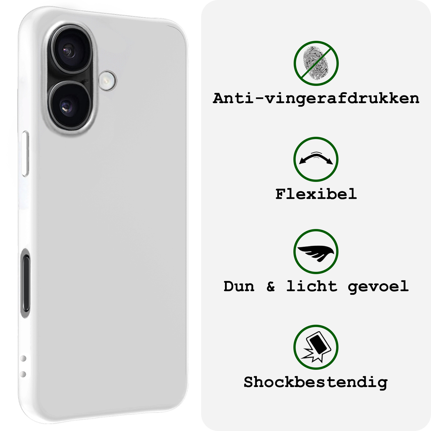 BASEY. Hoes Geschikt voor iPhone 16 Hoesje Siliconen Back Cover Case - Hoesje Geschikt voor iPhone 16 Hoes Cover Hoesje - Wit - 2 Stuks