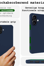 BASEY. Hoes Geschikt voor iPhone 16 Hoesje Siliconen Back Cover Case Met Screenprotector - Hoesje Geschikt voor iPhone 16 Hoes Cover Hoesje - Donkerblauw