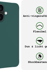 BASEY. Hoes Geschikt voor iPhone 16 Hoesje Siliconen Back Cover Case Met Screenprotector - Hoesje Geschikt voor iPhone 16 Hoes Cover Hoesje - Donkergroen