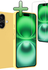 BASEY. Hoes Geschikt voor iPhone 16 Hoesje Siliconen Back Cover Case Met Screenprotector - Hoesje Geschikt voor iPhone 16 Hoes Cover Hoesje - Geel