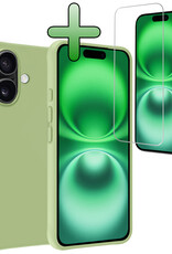BASEY. Hoes Geschikt voor iPhone 16 Hoesje Siliconen Back Cover Case Met Screenprotector - Hoesje Geschikt voor iPhone 16 Hoes Cover Hoesje - Groen