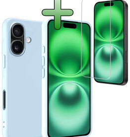 BASEY. BASEY. iPhone 16 Hoesje Siliconen Met Screenprotector Met Dichte Notch - Lichtblauw