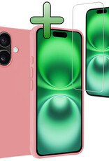 BASEY. Hoes Geschikt voor iPhone 16 Hoesje Siliconen Back Cover Case Met Screenprotector - Hoesje Geschikt voor iPhone 16 Hoes Cover Hoesje - Lichtroze