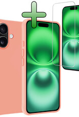 BASEY. Hoes Geschikt voor iPhone 16 Hoesje Siliconen Back Cover Case Met Screenprotector - Hoesje Geschikt voor iPhone 16 Hoes Cover Hoesje - Perzik