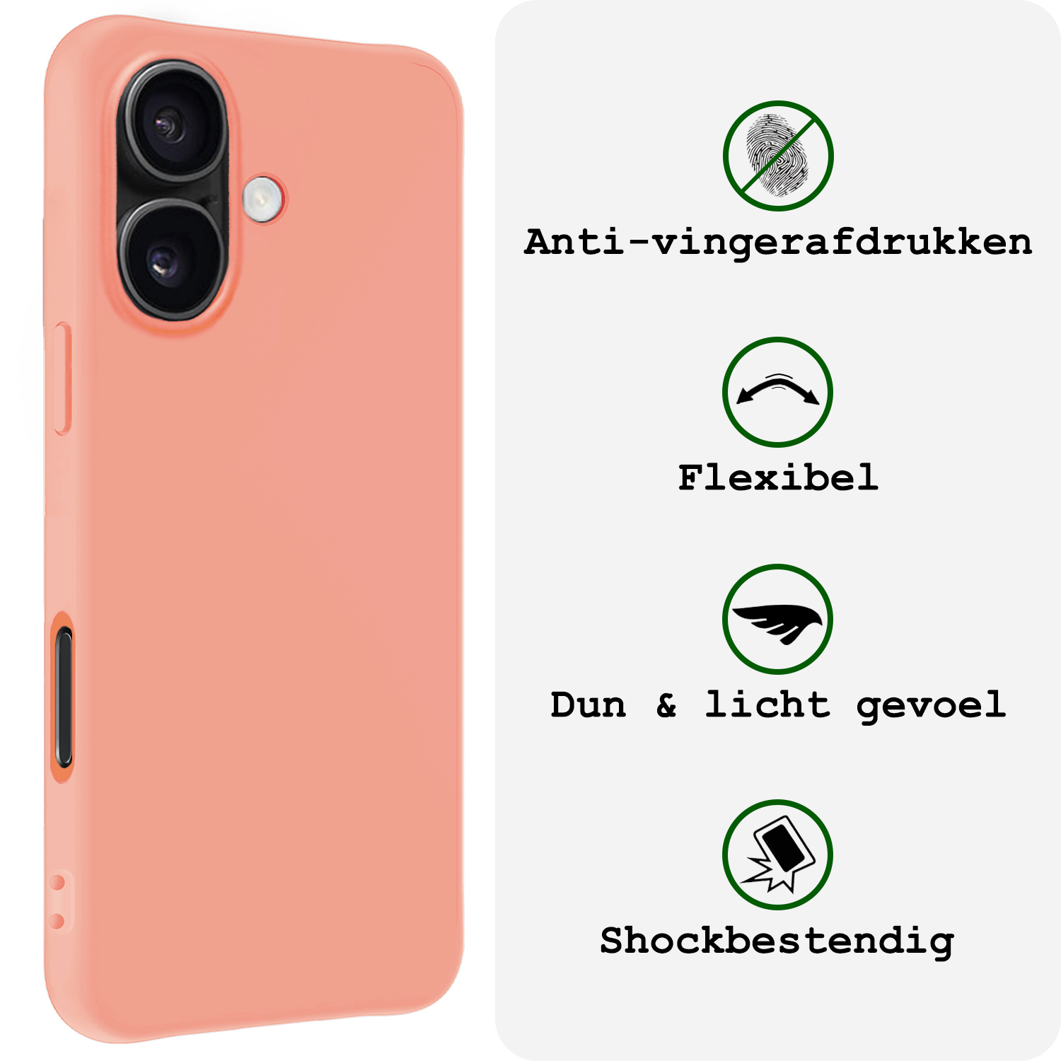 BASEY. Hoes Geschikt voor iPhone 16 Hoesje Siliconen Back Cover Case Met Screenprotector - Hoesje Geschikt voor iPhone 16 Hoes Cover Hoesje - Perzik