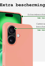 BASEY. Hoes Geschikt voor iPhone 16 Hoesje Siliconen Back Cover Case Met Screenprotector - Hoesje Geschikt voor iPhone 16 Hoes Cover Hoesje - Perzik