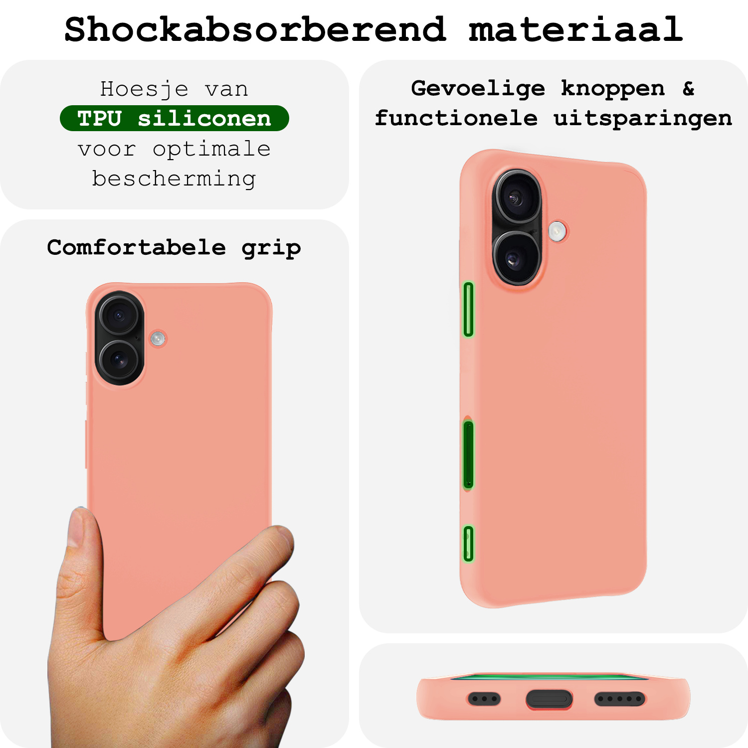 BASEY. Hoes Geschikt voor iPhone 16 Hoesje Siliconen Back Cover Case Met Screenprotector - Hoesje Geschikt voor iPhone 16 Hoes Cover Hoesje - Perzik
