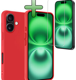 BASEY. BASEY. iPhone 16 Hoesje Siliconen Met Screenprotector Met Dichte Notch - Rood