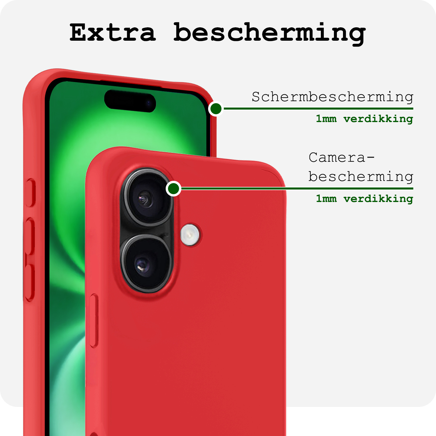 BASEY. Hoes Geschikt voor iPhone 16 Hoesje Siliconen Back Cover Case Met Screenprotector - Hoesje Geschikt voor iPhone 16 Hoes Cover Hoesje - Rood